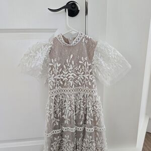 Ivy City Co White Lace Overlay Dress with Puff Tulle Sleeves